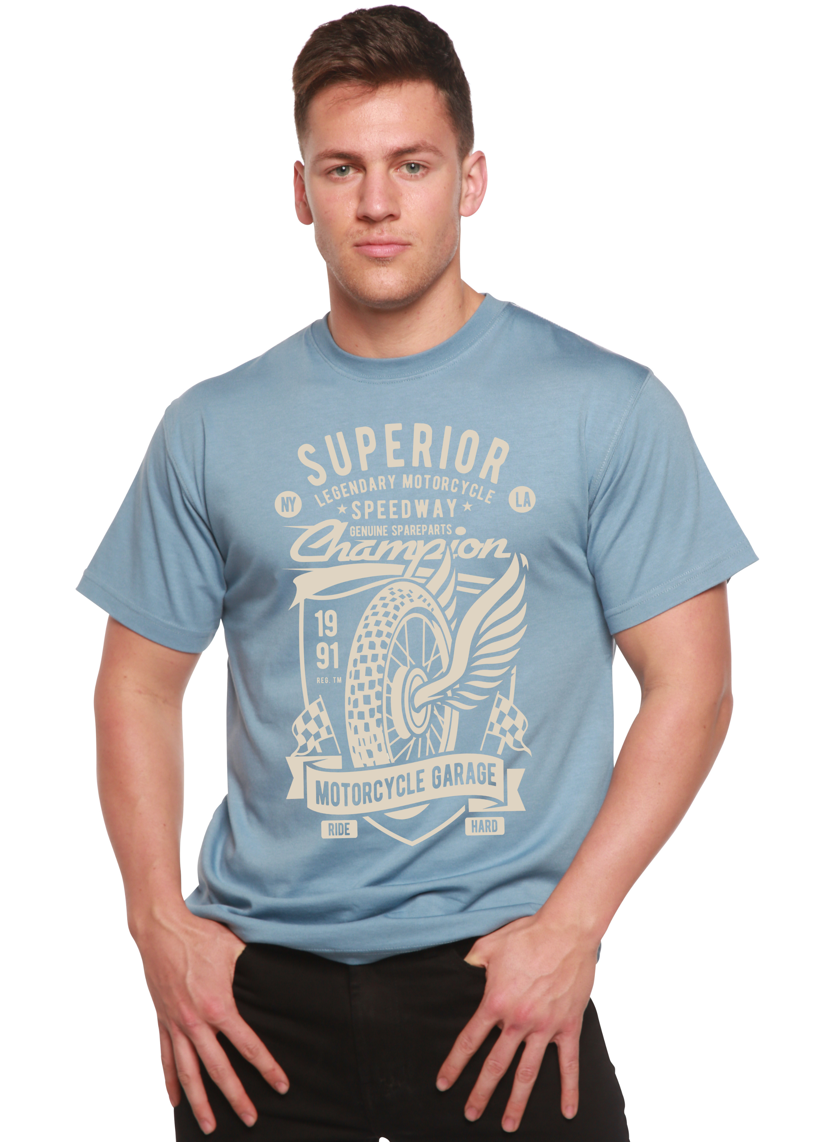 Spun Bamboo Superior Motorcycle Spun Bamboo® Men's Bamboo Viscose/Organic Cotton Short Sleeve Graphic T-Shirt — back view