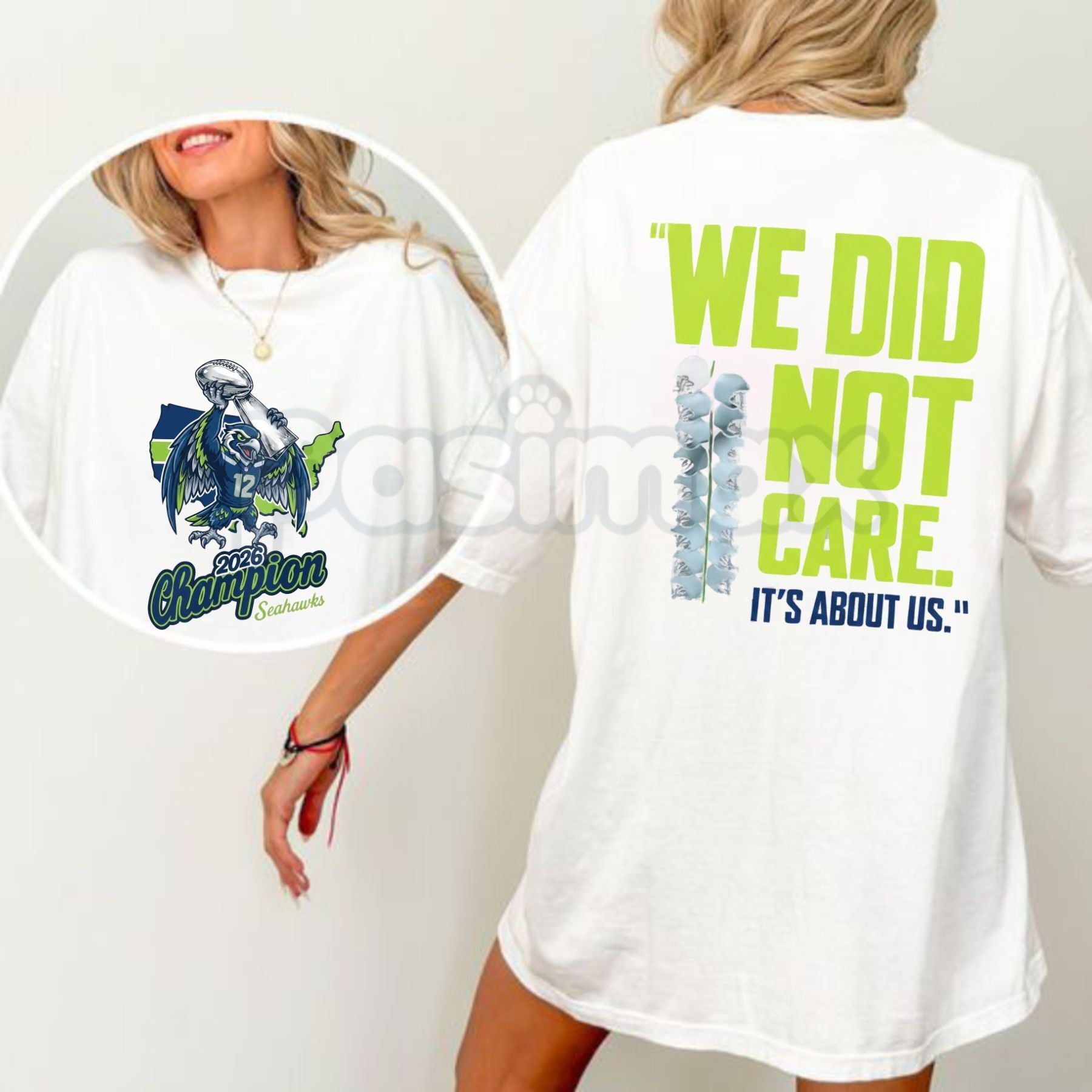 Pasimax Seahawks 2026 "We Did Not Care" T-Shirt - Seattle Football Championship Fan Tee, Defiant 12th Man Graphic Shirt, Prem