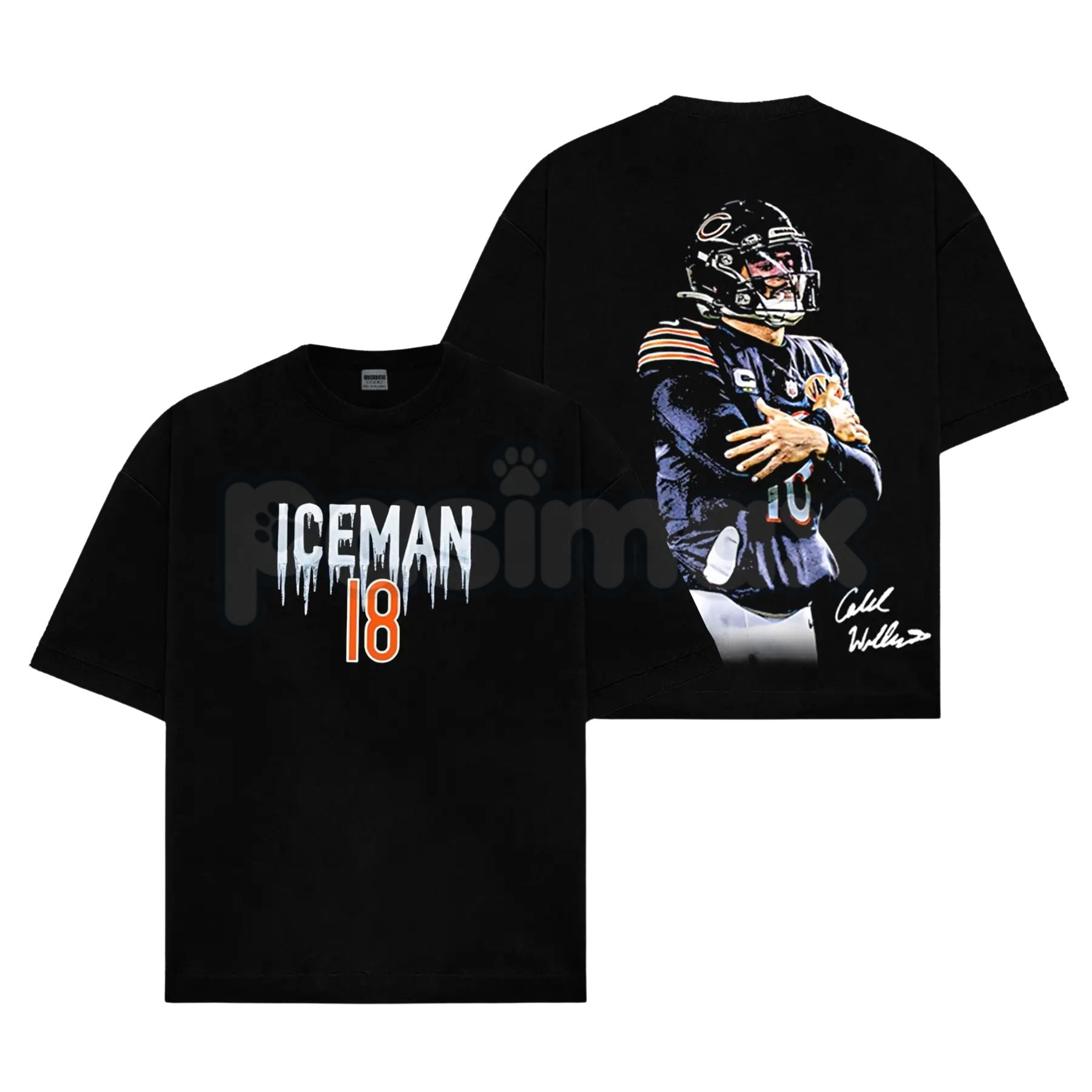 Pasimax Caleb Williams 18 – Iceman 'Cold' Celly For Da Bears Cotton Hoodie, Sweatshirt & T-Shirt — detail close-up