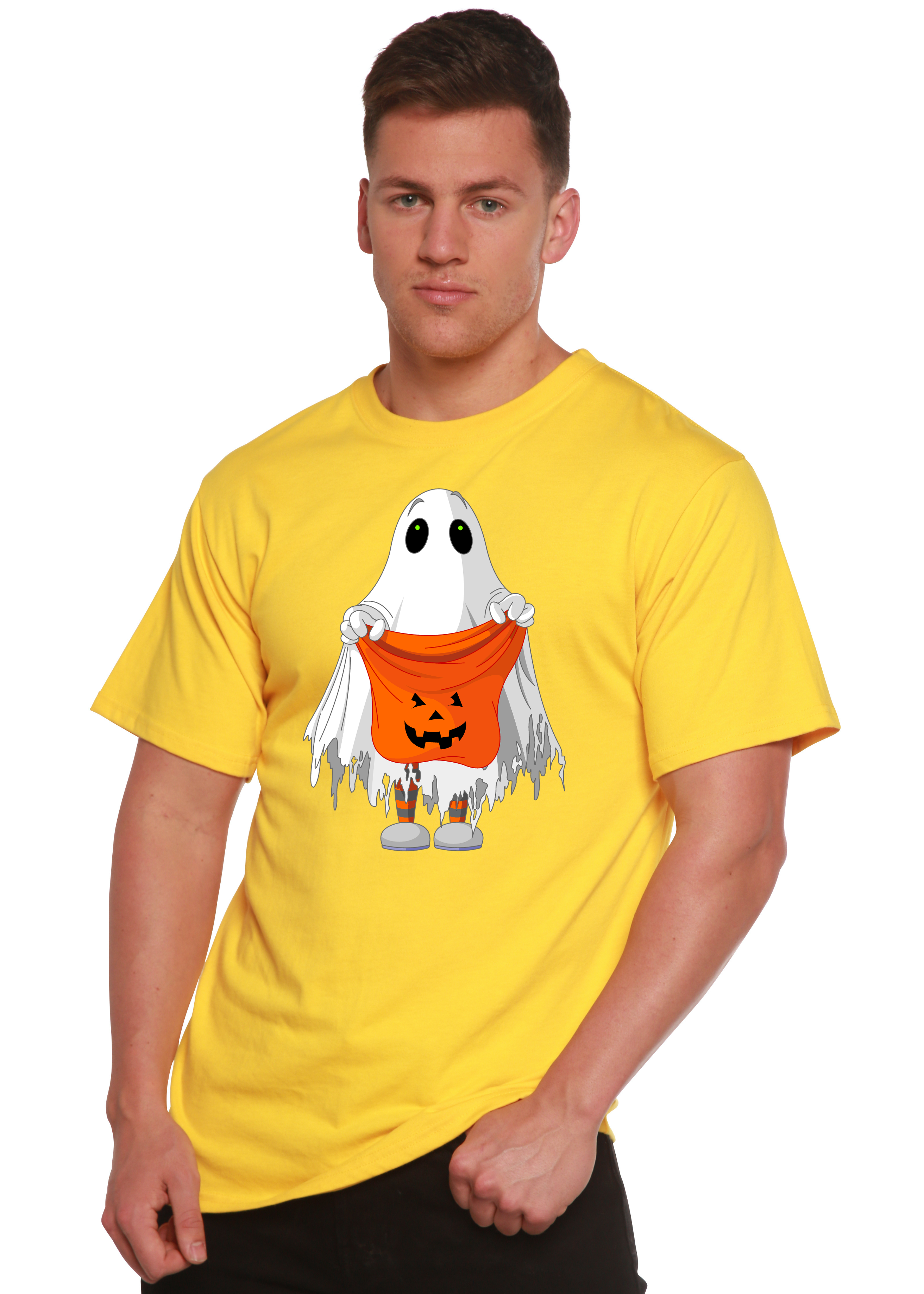 Spun Bamboo Boo Halloween Men's Bamboo Viscose/Organic Cotton Short Sleeve Graphic T-Shirt — detail close-up