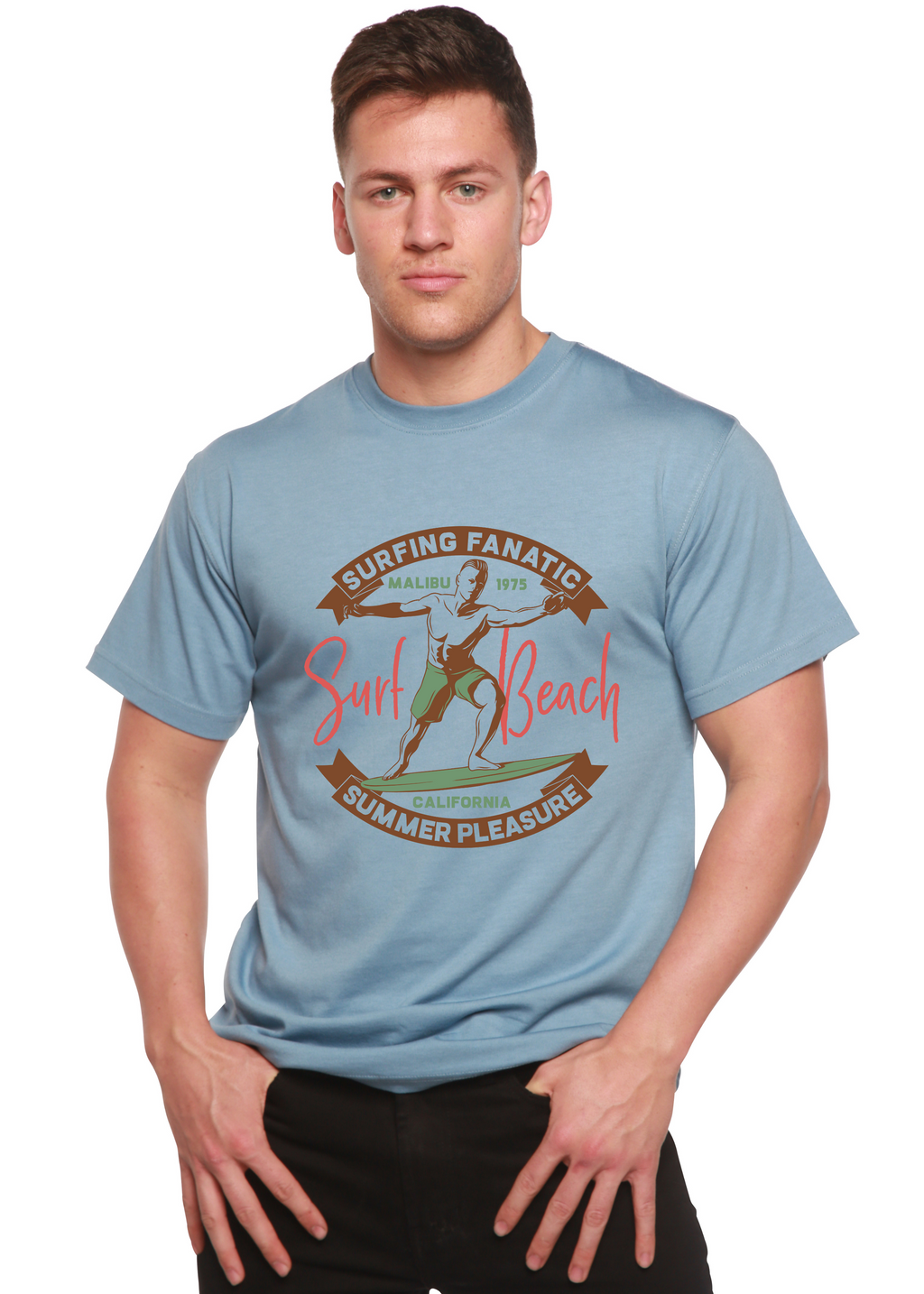 Spun Bamboo Surf Beach Men's Bamboo Viscose/Organic Cotton Short Sleeve Graphic T-Shirt — side view