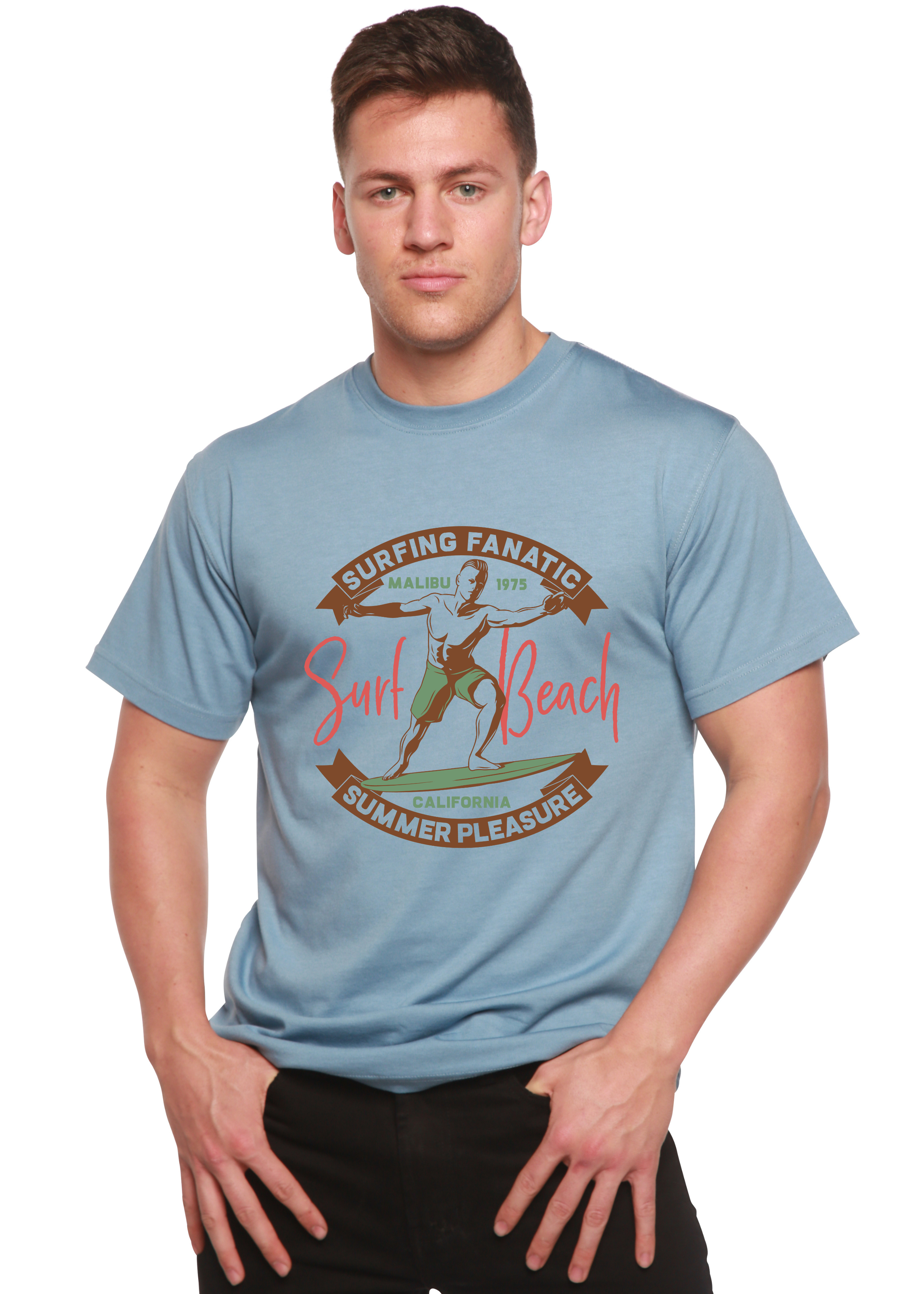Spun Bamboo Surf Beach Men's Bamboo Viscose/Organic Cotton Short Sleeve Graphic T-Shirt — side view