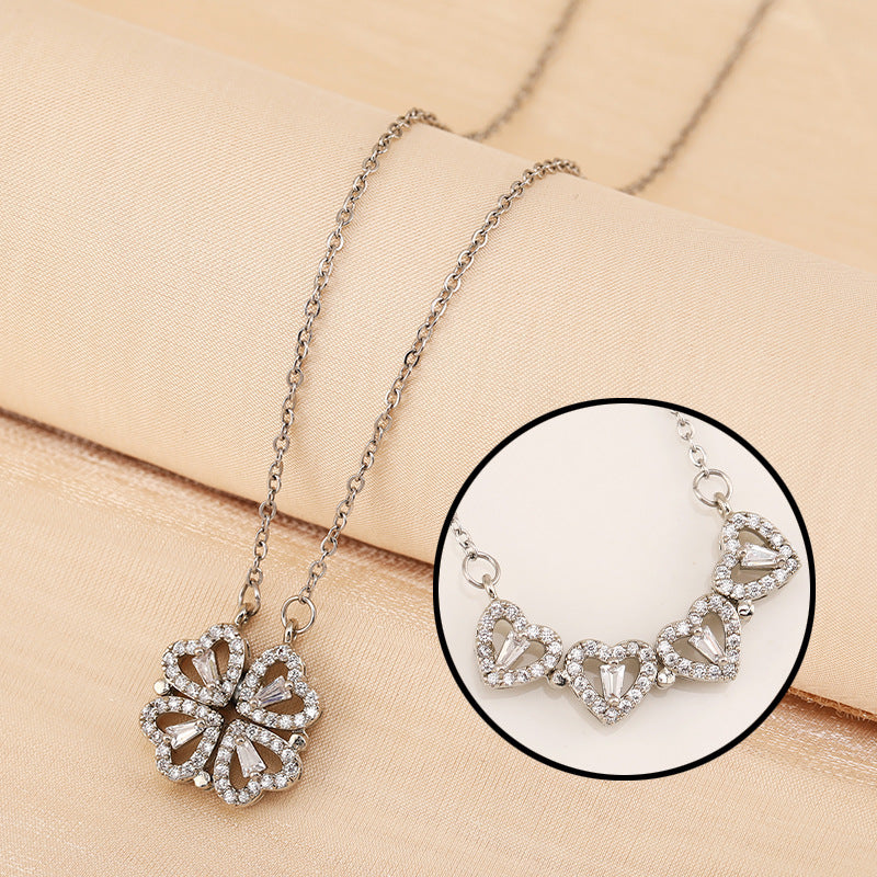 SORI STYLE Four-Leaf Clover Hearts Necklace — in-use photo