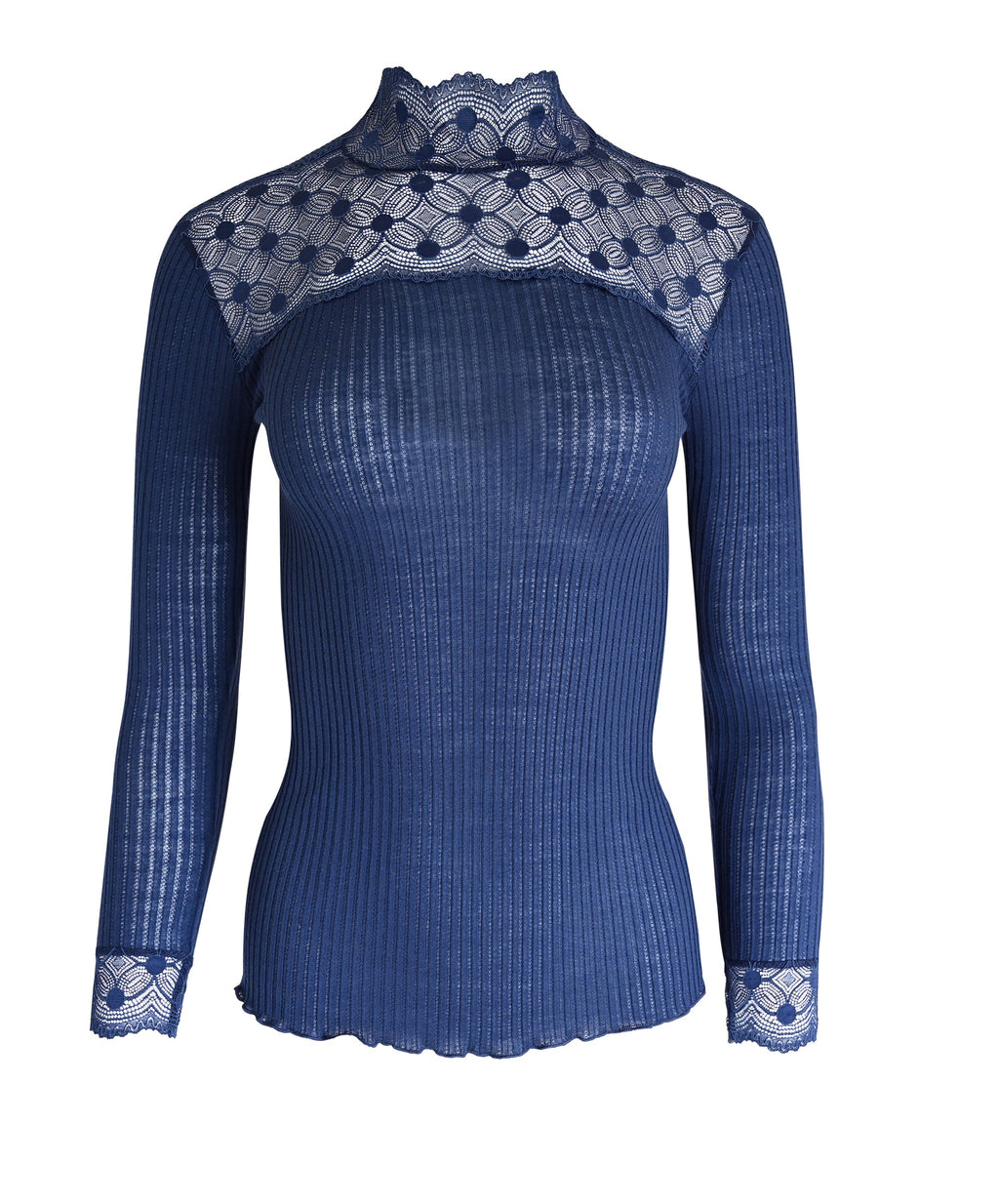 tittimitti EGI Exclusive Merino Wool Blend Top Mock Neck Lace Trim Long Sleeves. Proudly Made in Italy. — main product shot