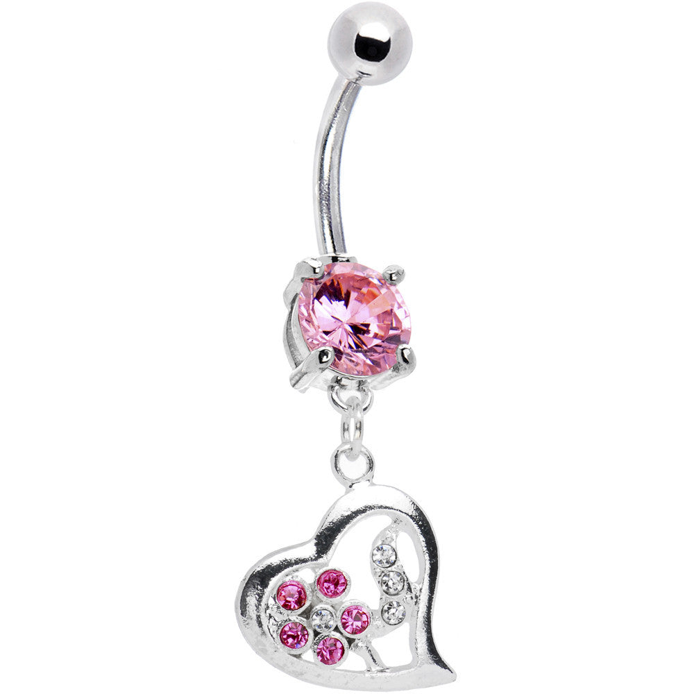 BodyCandy Pink CZ Floral Heart Embrace Belly Ring — main product shot