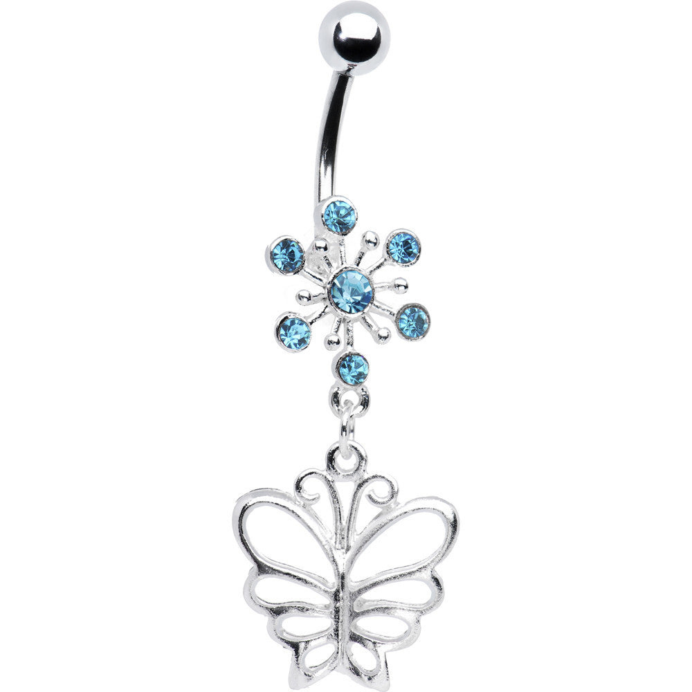 BodyCandy Aqua Crystal Explosion Butterfly Belly Ring — main product shot
