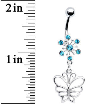 BodyCandy Aqua Crystal Explosion Butterfly Belly Ring — detail close-up