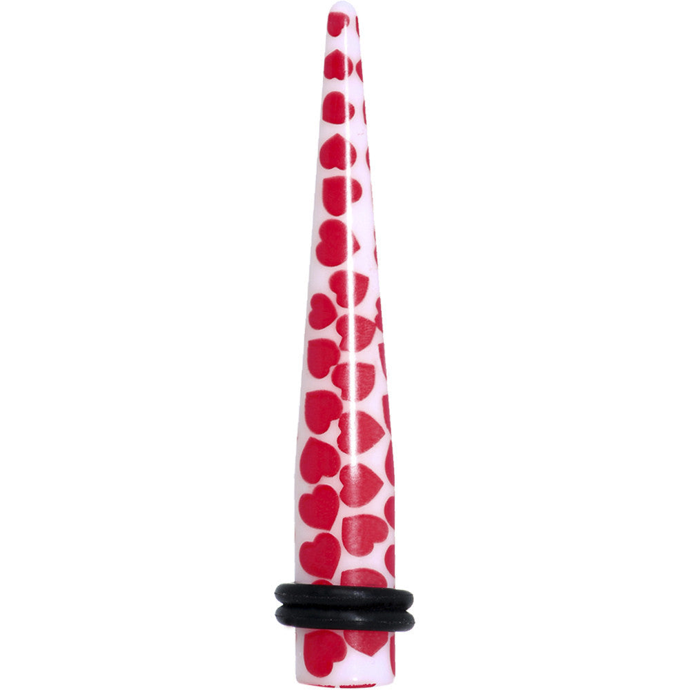 BodyCandy 0G White Red Heart Acrylic Ear Taper — main product shot