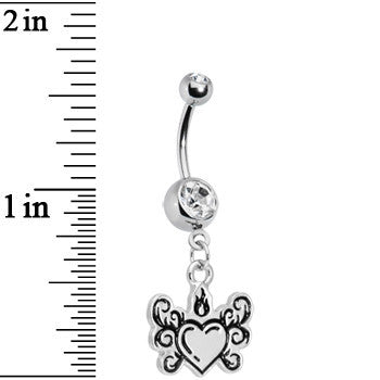 BodyCandy Crystalline Gem Tribal Flame Heart Belly Ring — detail close-up