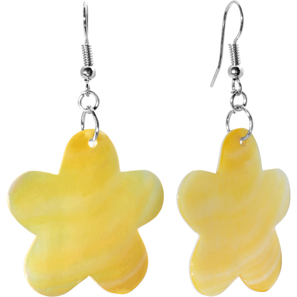 BodyCandy Yellow Mother of Pearl Flower Earrings — main product shot