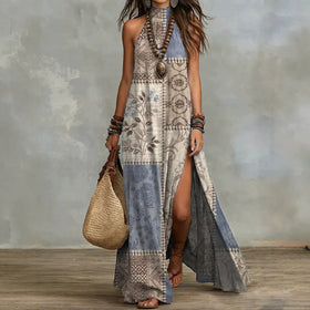 Women's Sleeveless Split Floral Print Maxi Dress