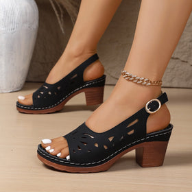 Retro Hollow-Out Buckle Strap Open-Toe Sandals – 4 Colors EU 36–43