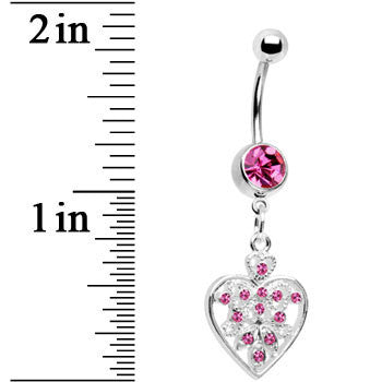 BodyCandy Pink Crystal Accent Fill My Heart Belly Ring — detail close-up