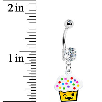 BodyCandy Colorful Sprinkles Mustache Cupcake Belly Ring — detail close-up