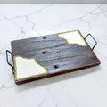 Ivory Tooled Genuine Leather and Wood Tray