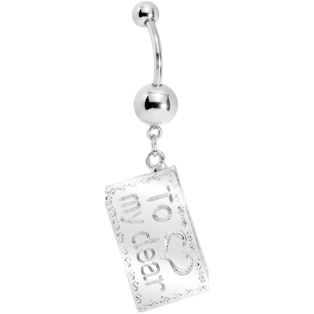 BodyCandy Fuchsia Gem Love Letter Dangle Belly Ring — detail close-up