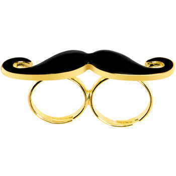 BodyCandy Black Mustache Double Finger Ring — lifestyle context