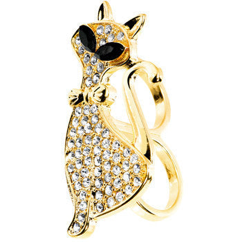 BodyCandy Gold Tone Crystalline Fashion Feline Double Finger Ring — lifestyle context