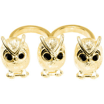 BodyCandy Gold Tone Owl Trio Double Finger Ring — lifestyle context