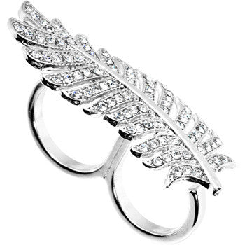 BodyCandy Silver Tone Crystalline Feather Double Finger Ring — lifestyle context