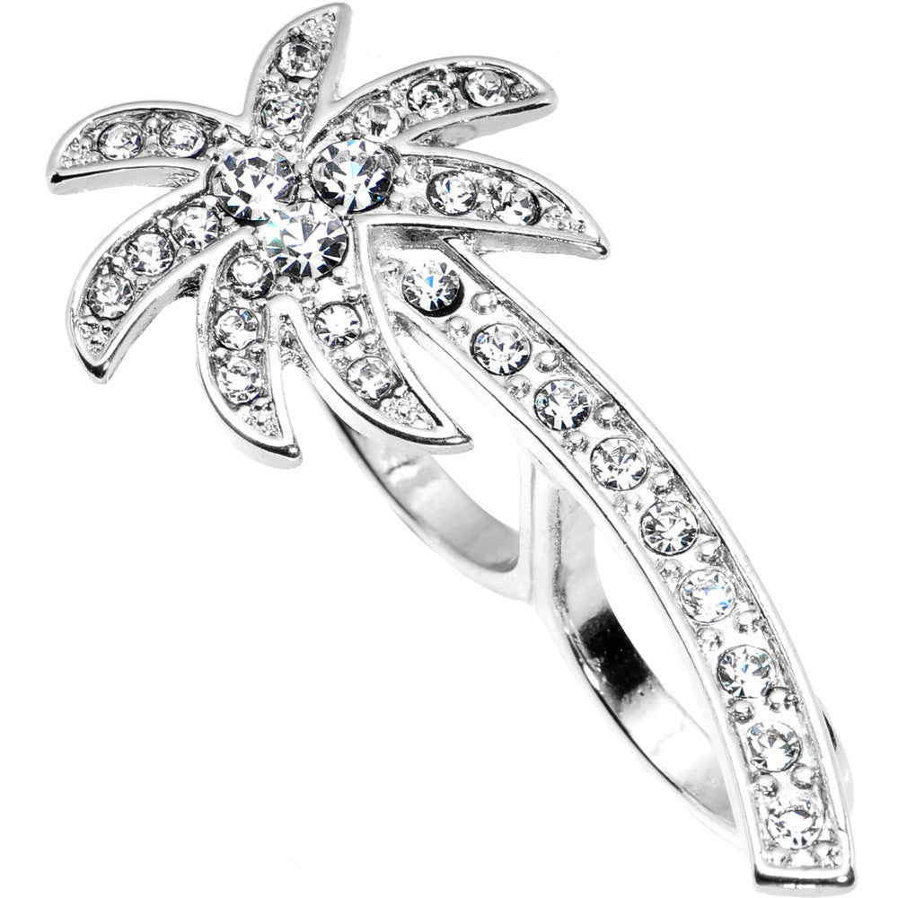 BodyCandy Silver Tone Crystalline Tropical Palm Tree Double Finger Ring — main product shot