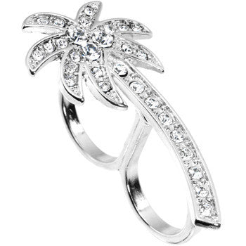BodyCandy Silver Tone Crystalline Tropical Palm Tree Double Finger Ring — lifestyle context