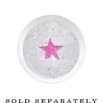 BodyCandy 2G Clear Acrylic Glitter Purple Star Confetti Taper — detail close-up