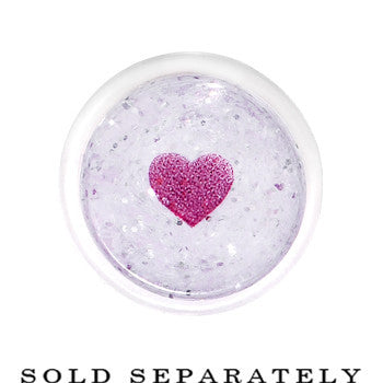 BodyCandy 6G Clear Acrylic Glitter Purple Heart Confetti Taper — detail close-up
