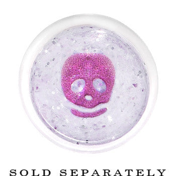 BodyCandy 00G Clear Acrylic Glitter Purple Skull Confetti Taper — detail close-up