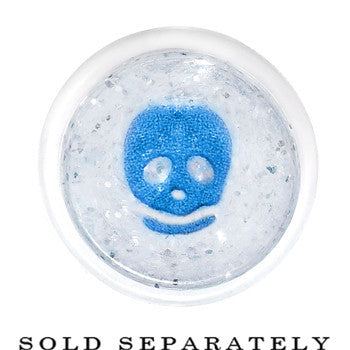BodyCandy 00G Clear Acrylic Glitter Blue Skull Confetti Taper — detail close-up