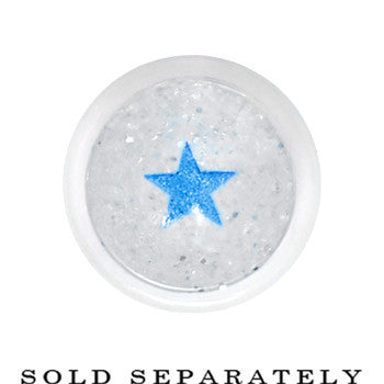 BodyCandy 5/8 Clear Acrylic Glitter Blue Star Confetti Taper — detail close-up