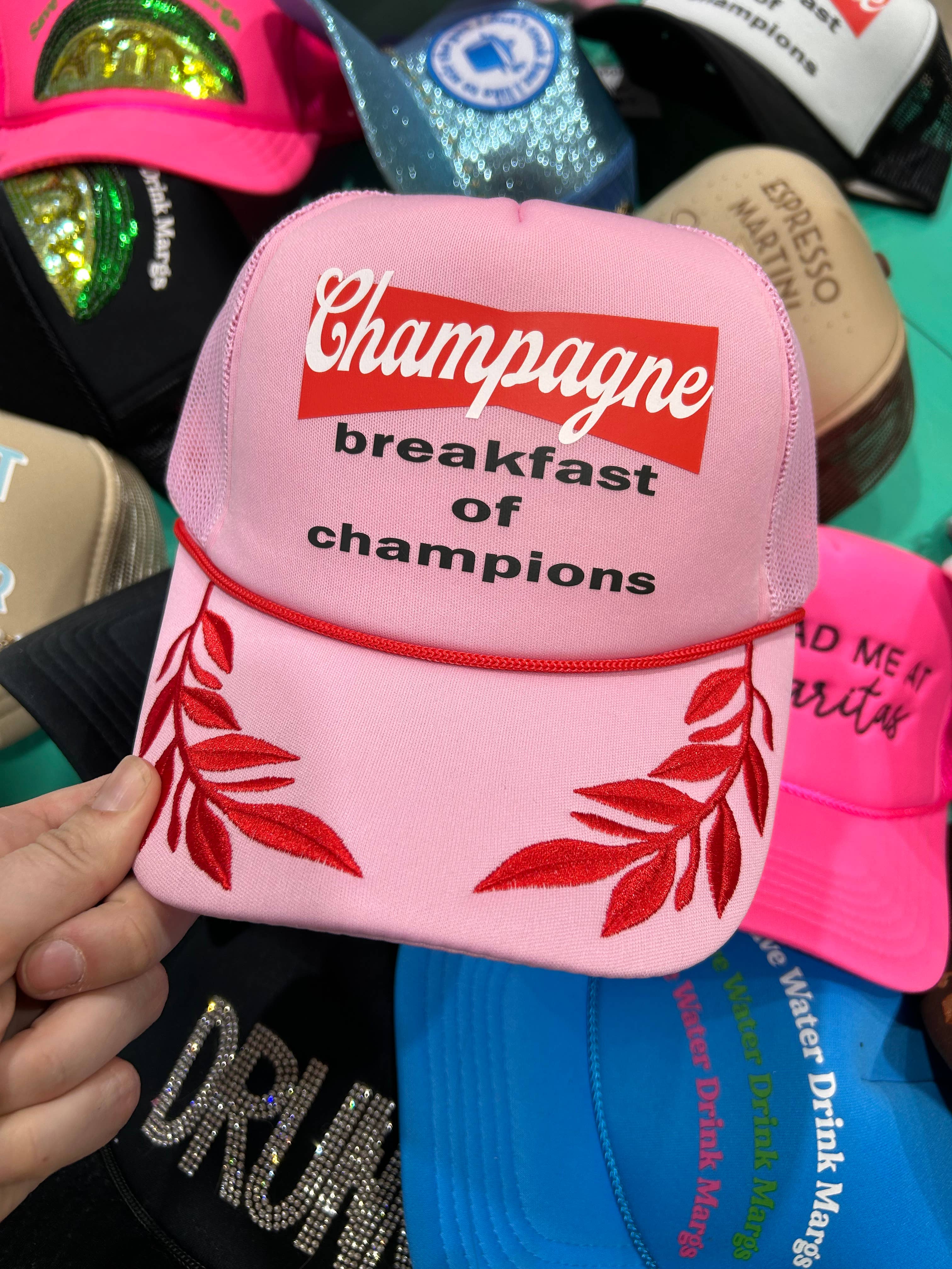 Pretty Little Patriot Pretty Little Patriot Pink Champagne Breakfast Trucker Hat — main product shot