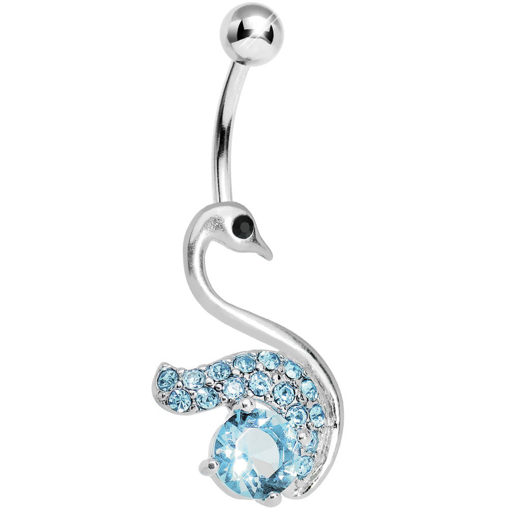 BodyCandy Aqua Gem Graceful Paved Swan Belly Ring — main product shot