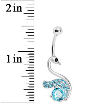 BodyCandy Aqua Gem Graceful Paved Swan Belly Ring — detail close-up