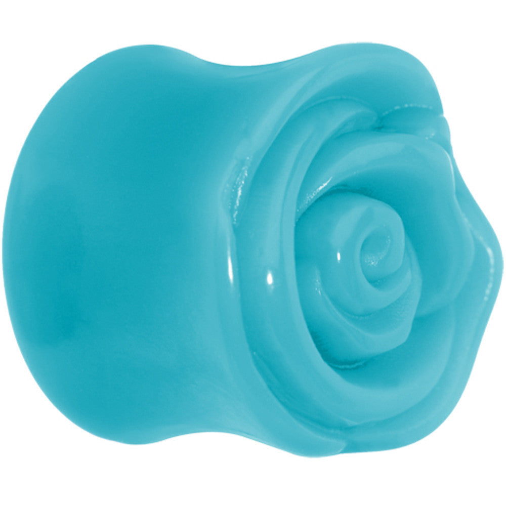 BodyCandy 20mm Blue Rose Flower Acrylic Saddle Plug — main product shot
