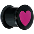 BodyCandy 5/8 Black Acrylic Pink Heart Single Flare Plug — main product shot