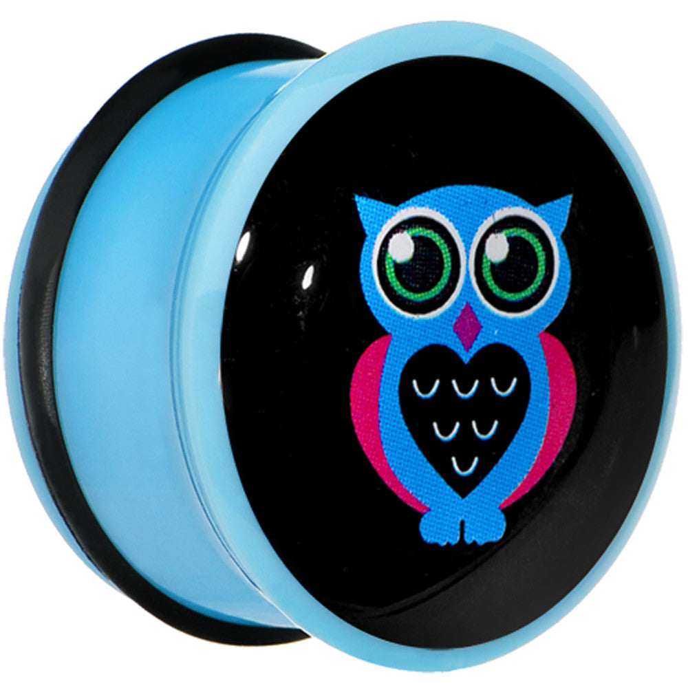 BodyCandy 24mm Blue Acrylic Heart Owl Single Flare Plug — main product shot
