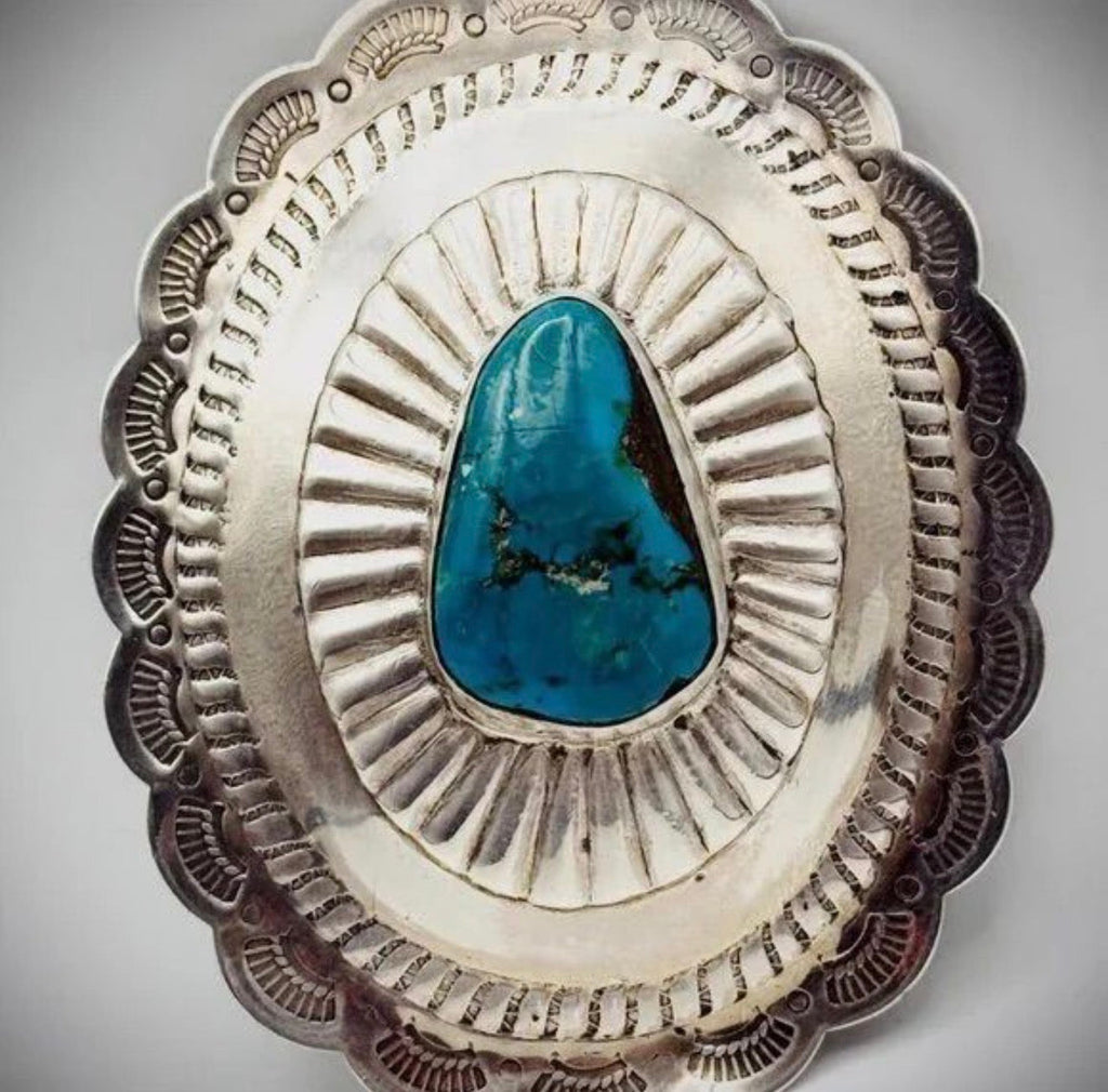 Artist Signed Vintage Sterling Turquoise Concho Belt Buckle 85g 3.75”x3”