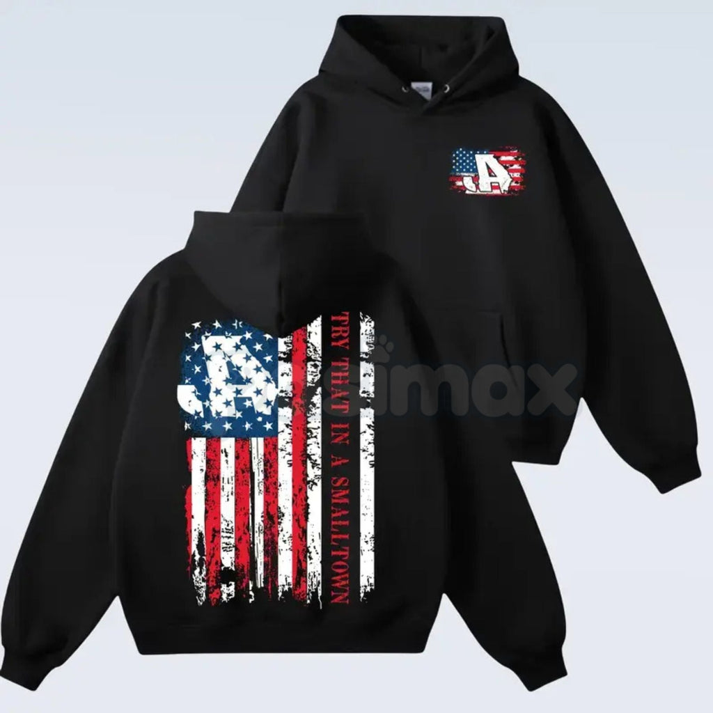 Pasimax Try That In A Small Town Hoodie – Patriotic Country Pride Pullover, Rugged Small Town Values Streetwear, Unisex Vinta