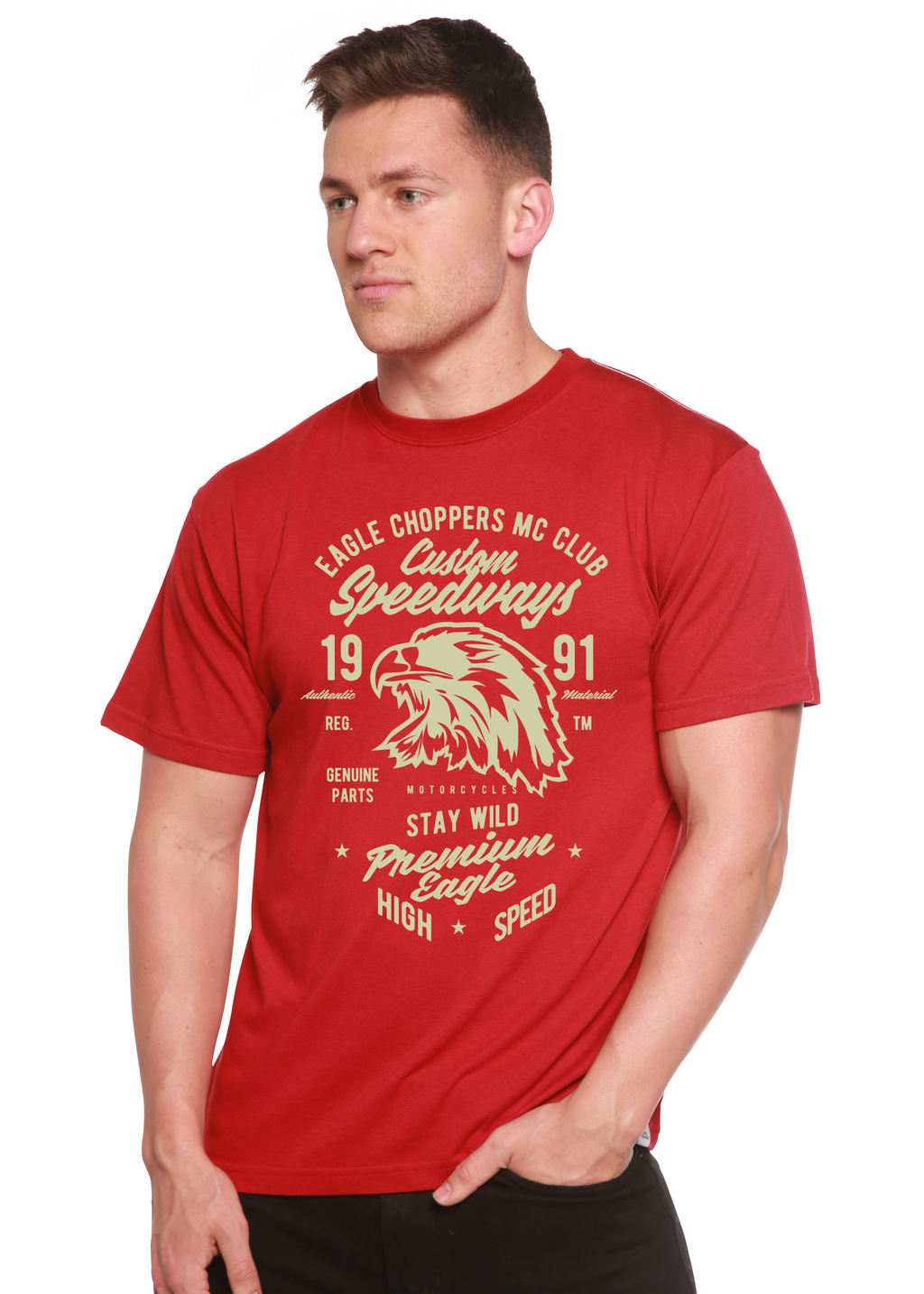 Spun Bamboo Custom Speedways Premium Eagle Men's Bamboo Viscose/Organic Cotton Short Sleeve Graphic T-Shirt — lifestyle conte