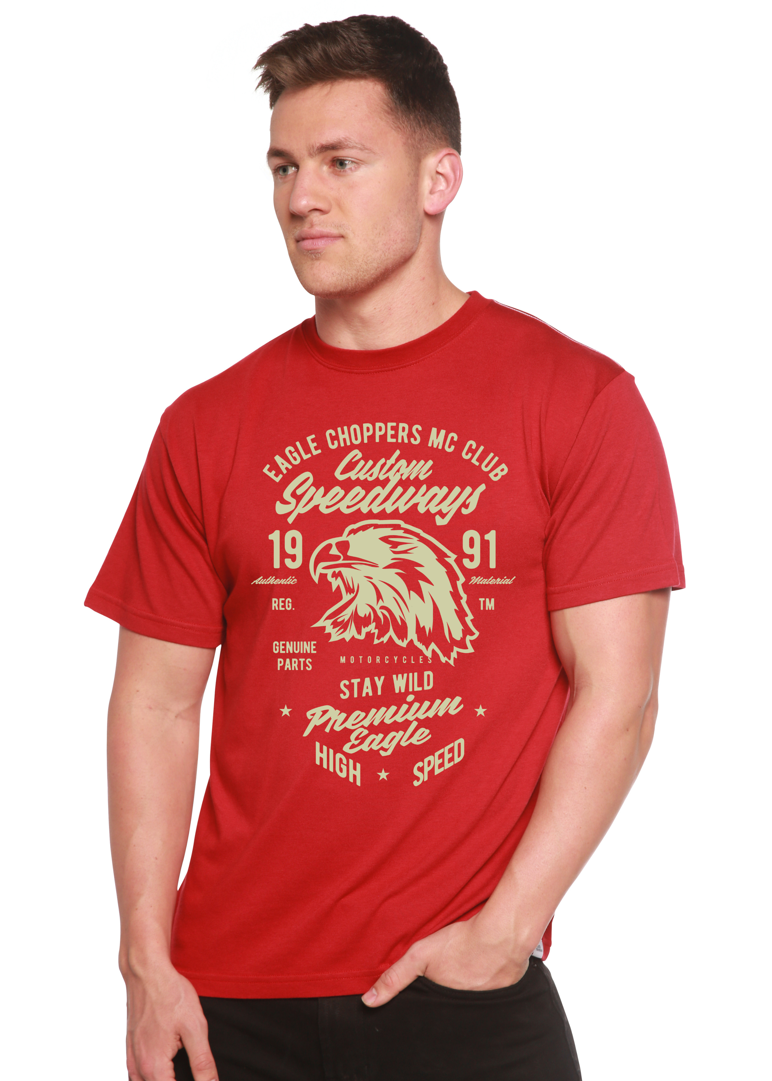 Spun Bamboo Custom Speedways Premium Eagle Men's Bamboo Viscose/Organic Cotton Short Sleeve Graphic T-Shirt — lifestyle conte