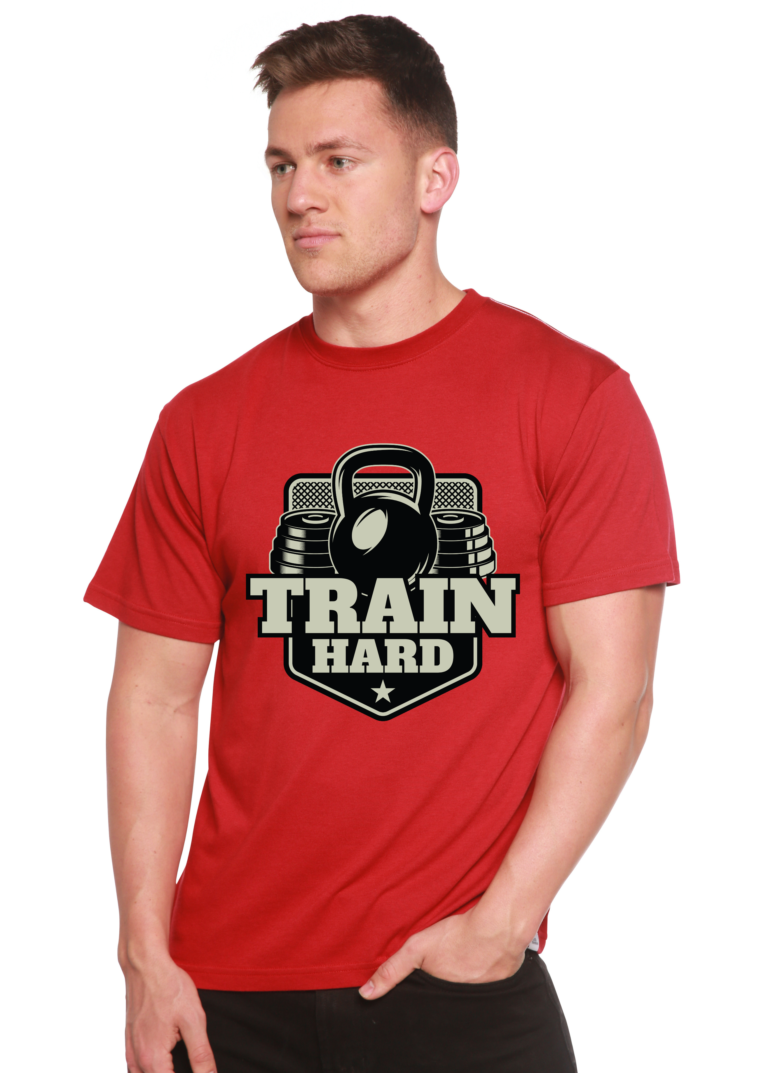 Spun Bamboo Train Hard Men's Bamboo Viscose/Organic Cotton Short Sleeve Graphic T-Shirt — lifestyle context