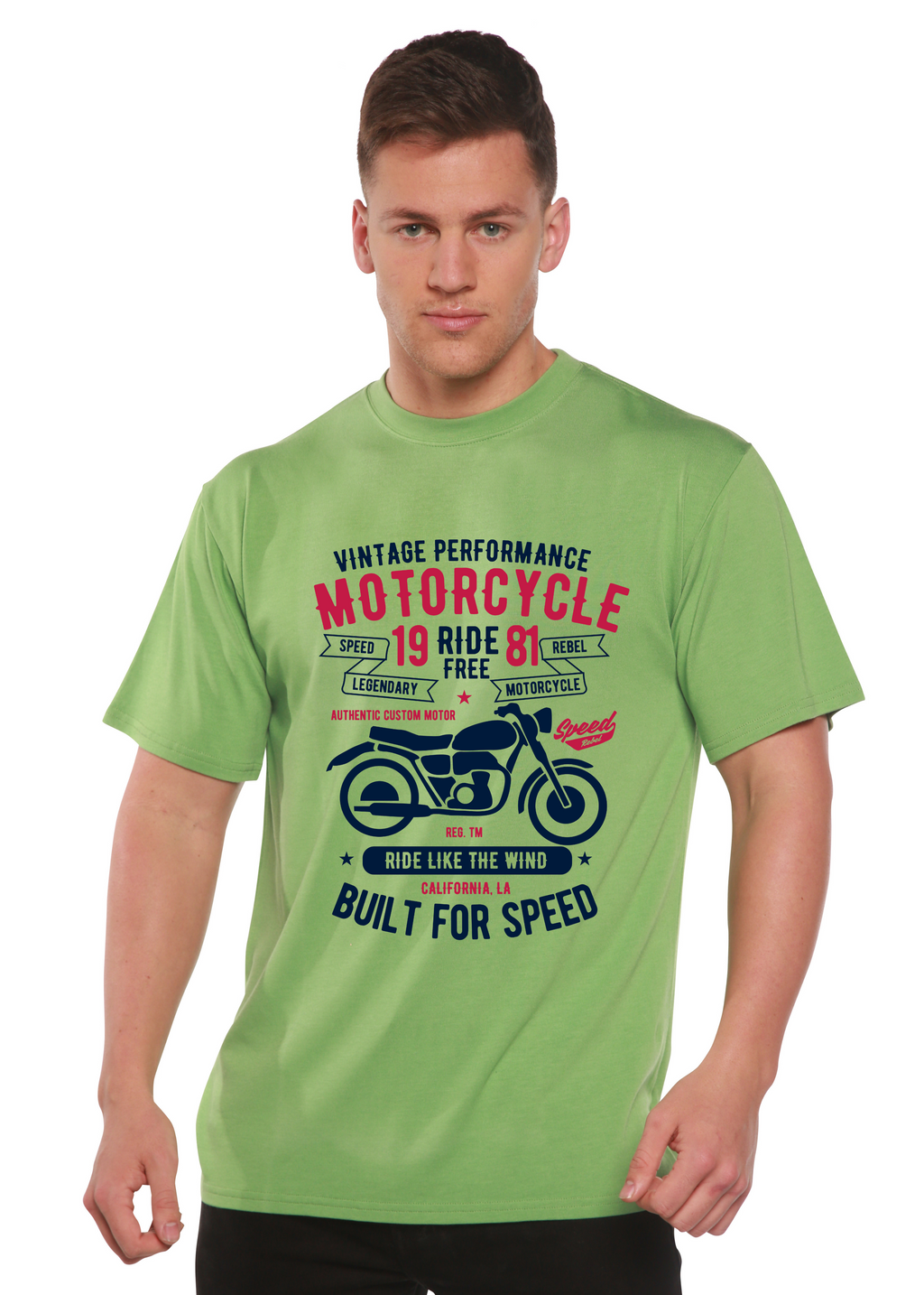 Spun Bamboo Motorcycle Ride Free Men's Bamboo Viscose/Organic Cotton Short Sleeve Graphic T-Shirt — alternative angle