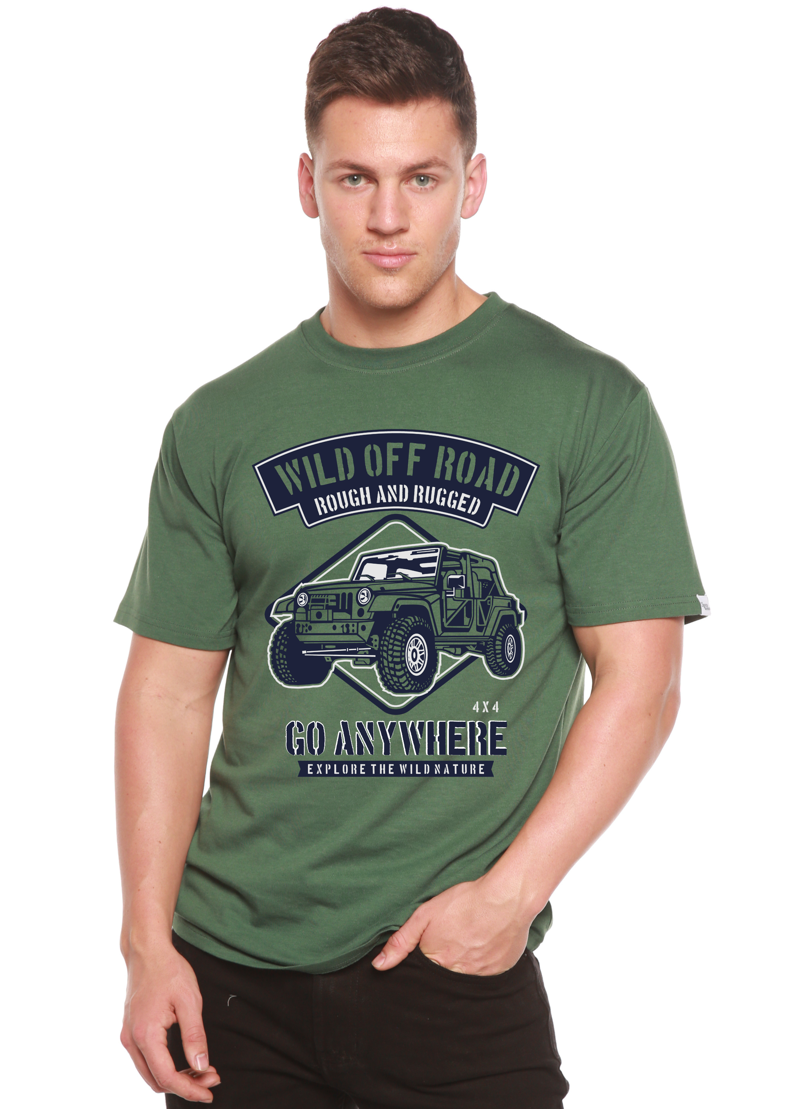 Spun Bamboo Wild Off Road Spun Bamboo® Men's Bamboo Viscose/Organic Cotton Short Sleeve Graphic T-Shirt — detail close-up