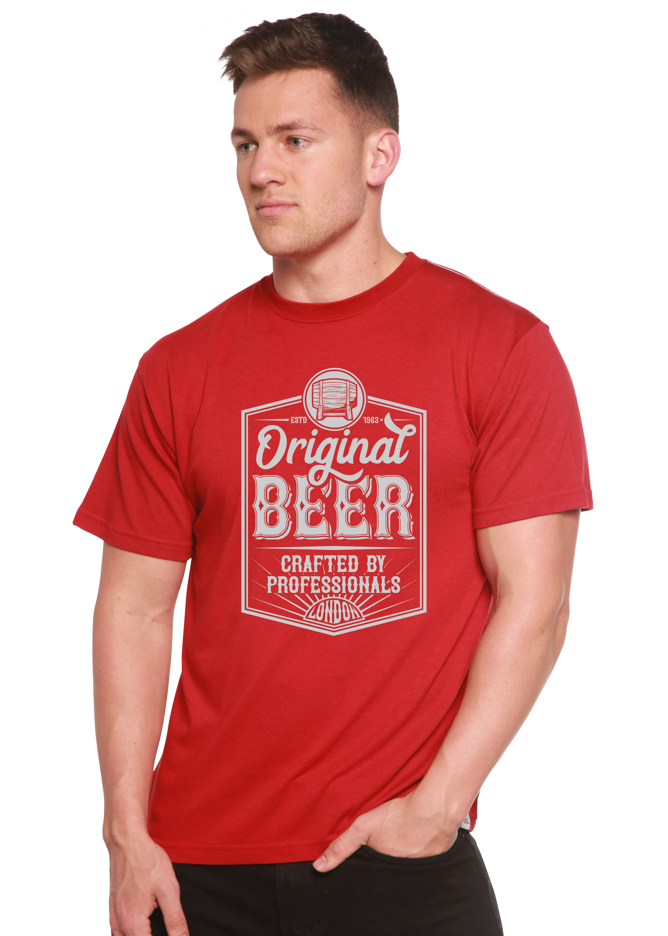 Spun Bamboo Original Beer Men's Bamboo Viscose/Organic Cotton Short Sleeve Graphic T-Shirt — lifestyle context