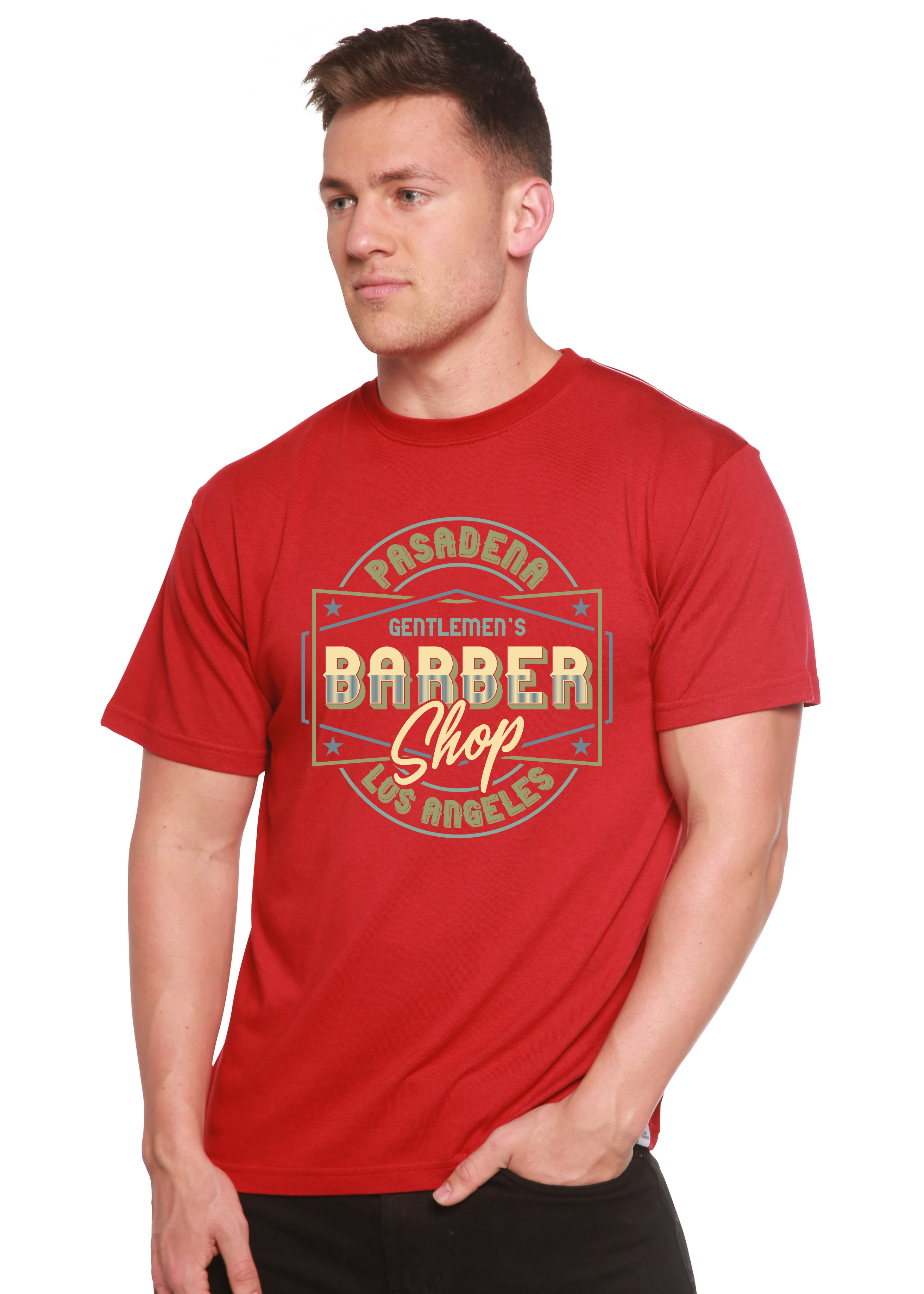 Spun Bamboo Gentlement's Barber Shop Men's Bamboo Viscose/Organic Cotton Short Sleeve Graphic T-Shirt — back view