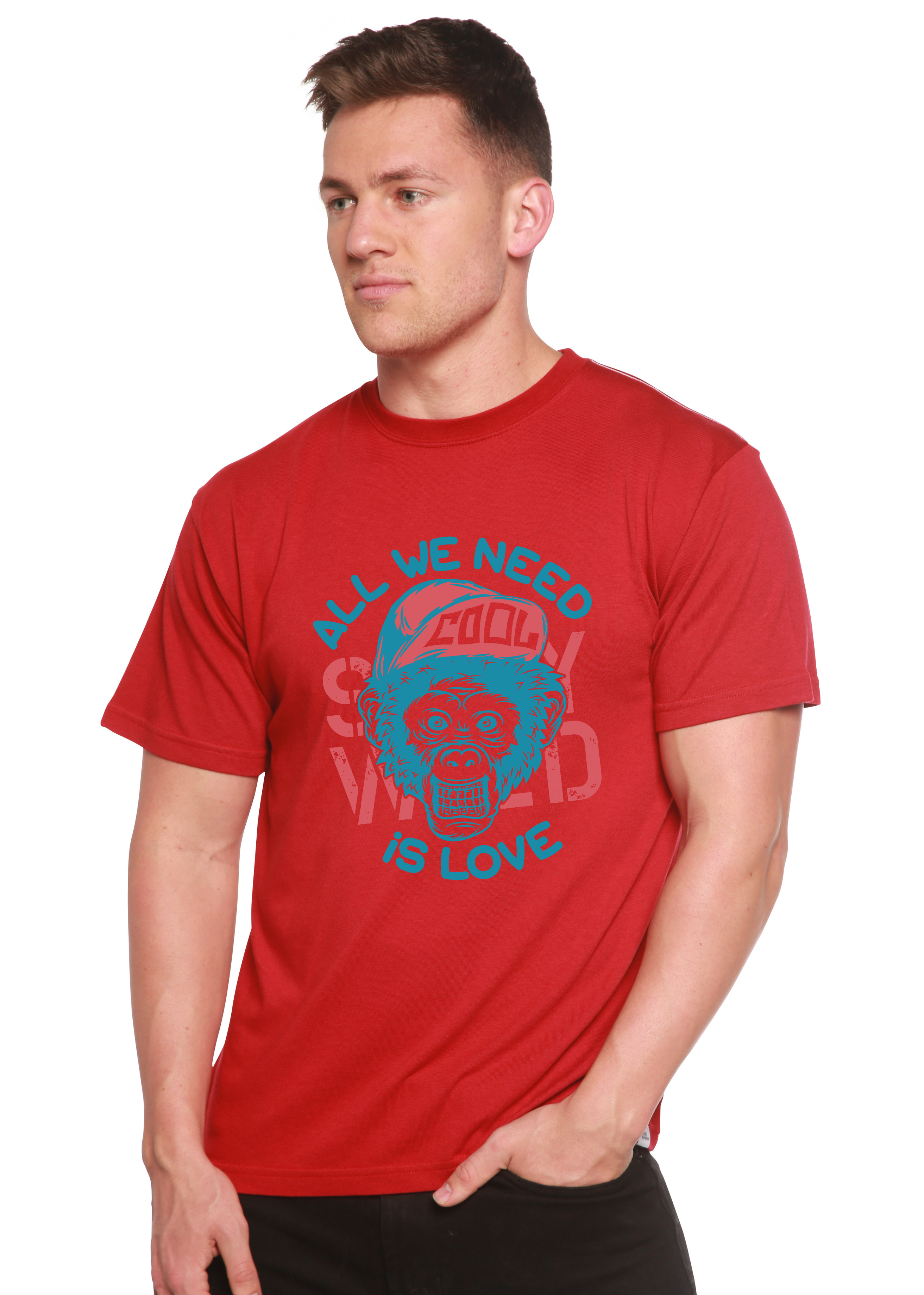 Spun Bamboo All We Need is Love Men's Bamboo Viscose/Organic Cotton Short Sleeve Graphic T-Shirt — size reference