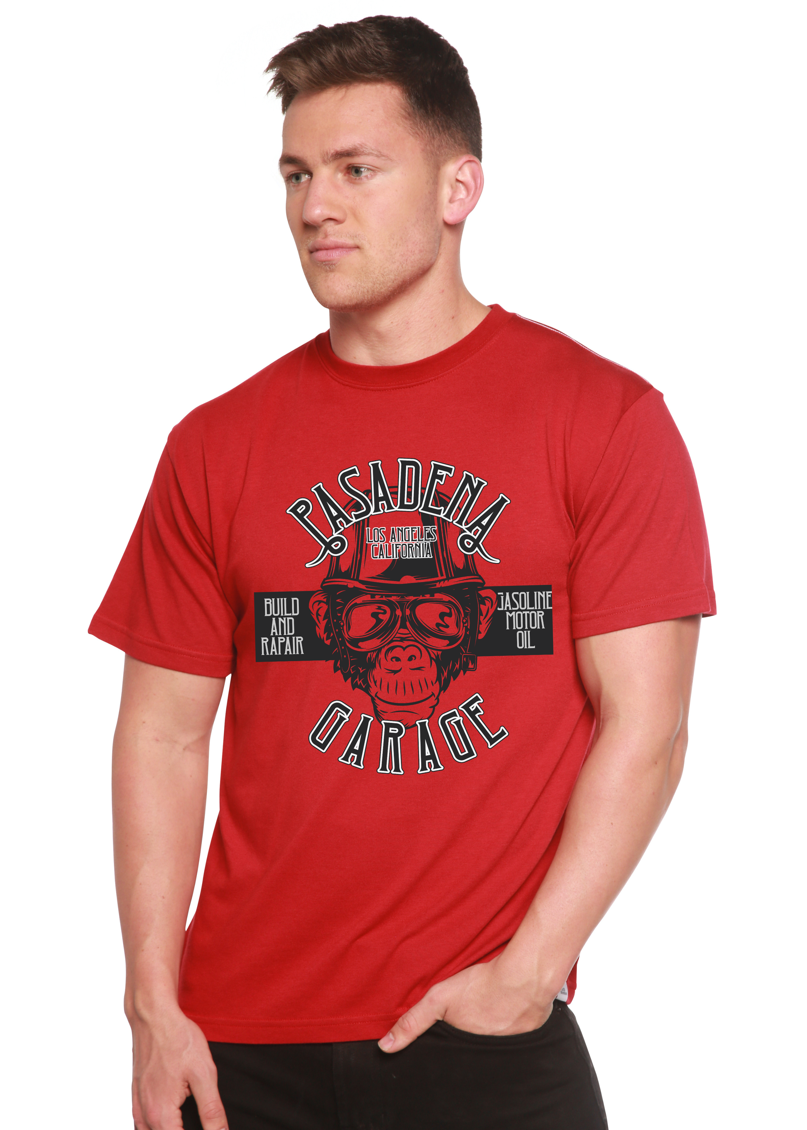Spun Bamboo Pasadena Garage Men's Bamboo Viscose/Organic Cotton Short Sleeve Graphic T-Shirt — alternative angle