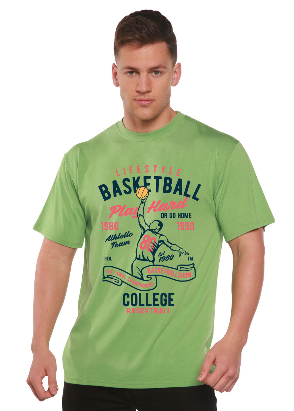 Spun Bamboo Life Style Basketball Men's Bamboo Viscose/Organic Cotton Short Sleeve Graphic T-Shirt — lifestyle context