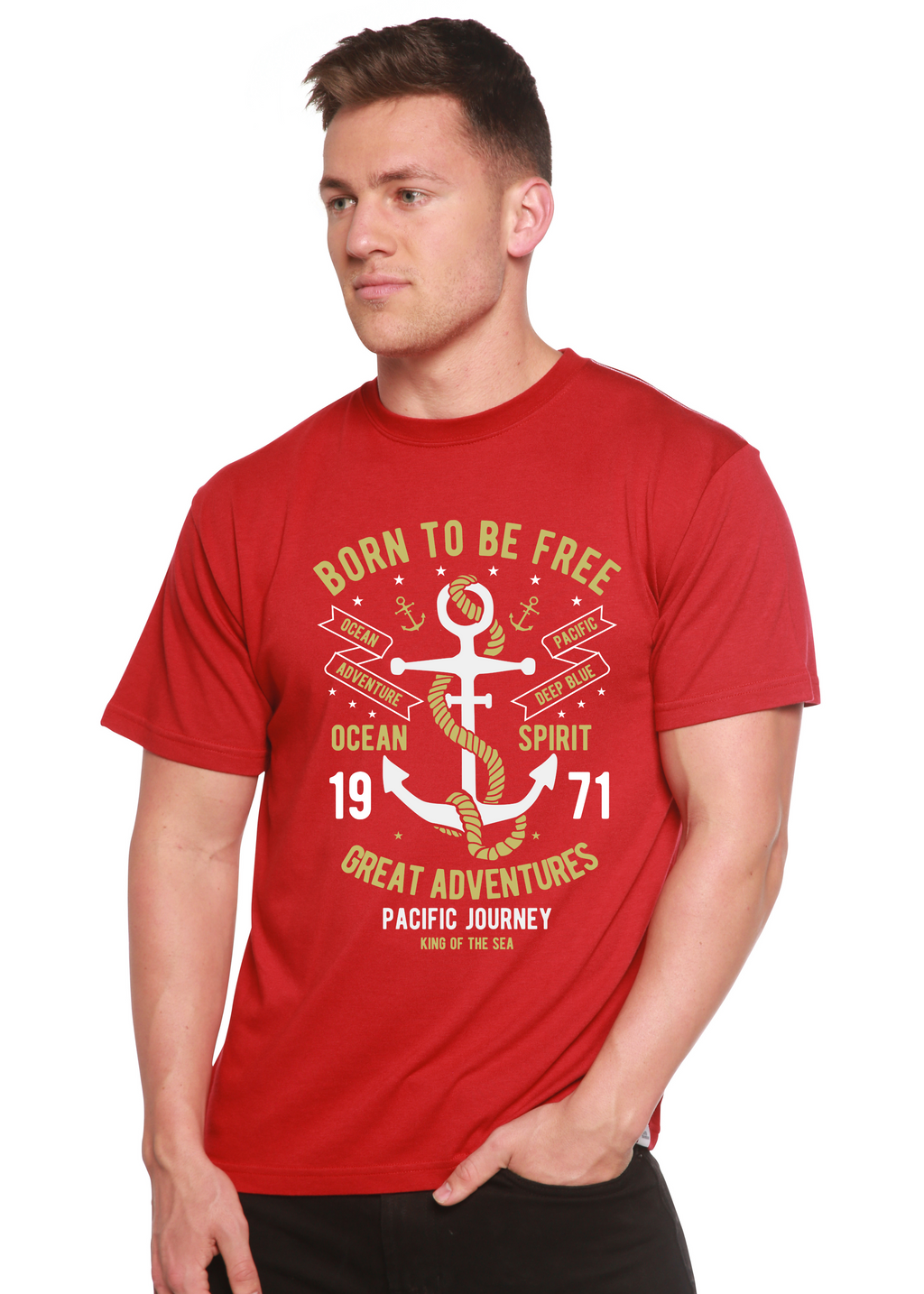Spun Bamboo Born To Be Free Men's Bamboo Viscose/Organic Cotton Short Sleeve Graphic T-Shirt — lifestyle context